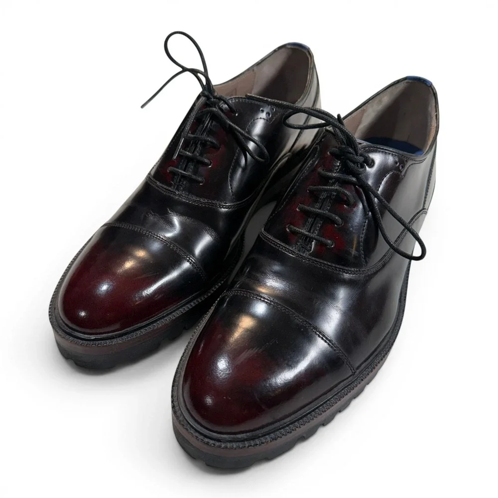 Sweeney London Baehler Mens 9 Burgundy Black Leather Lug Sole Cap Toe Oxfords